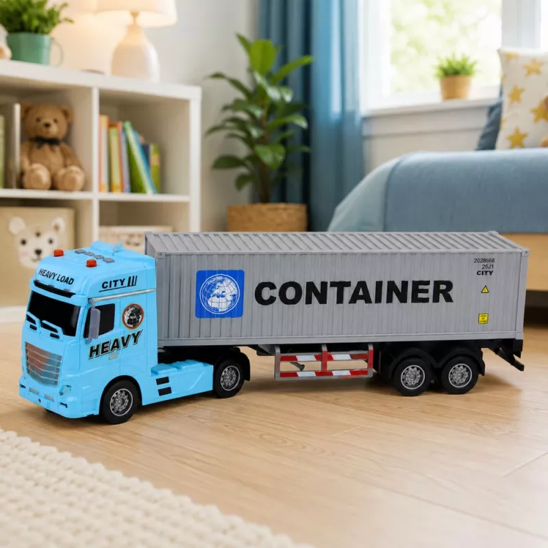 LEAN TOYS Camión portacontenedores con puertas que se abren, luz y sonido – azul, 54 cm