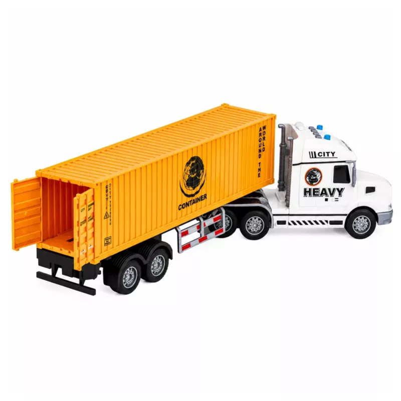 LEAN TOYS camión portacontenedores con puertas que se abren, luces y sonidos, amarillo, 54 cm