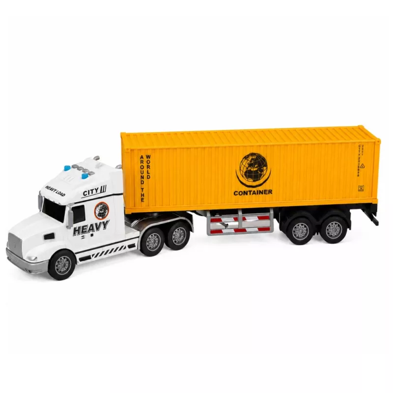 LEAN TOYS camión portacontenedores con puertas que se abren, luces y sonidos, amarillo, 54 cm
