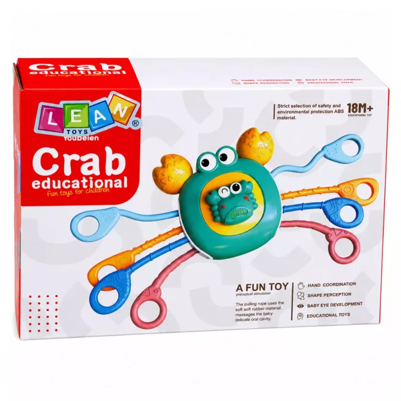 LEAN TOYS Juguete sensorial cangrejo para niños pequeños sonajero mordedor azul