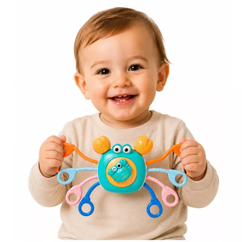 LEAN TOYS Juguete sensorial cangrejo para niños pequeños sonajero mordedor azul