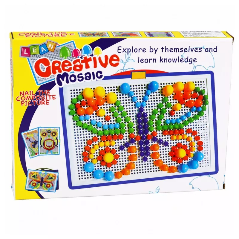 Set creativo puzzle de mosaico con botones chinchetas de seta LEAN TOYS maletín 300 uds.