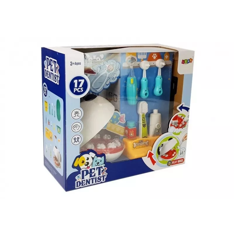 LEAN TOYS Set de dentista para perros, pequeño maletín de médico. Cepillo de dientes. Pasta de dientes de juguete.