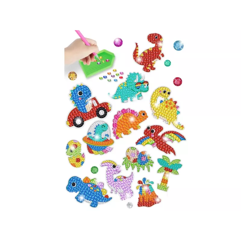LEAN TOYS Set de pegatinas de bordado de diamantes Dinosaurios Mosaico