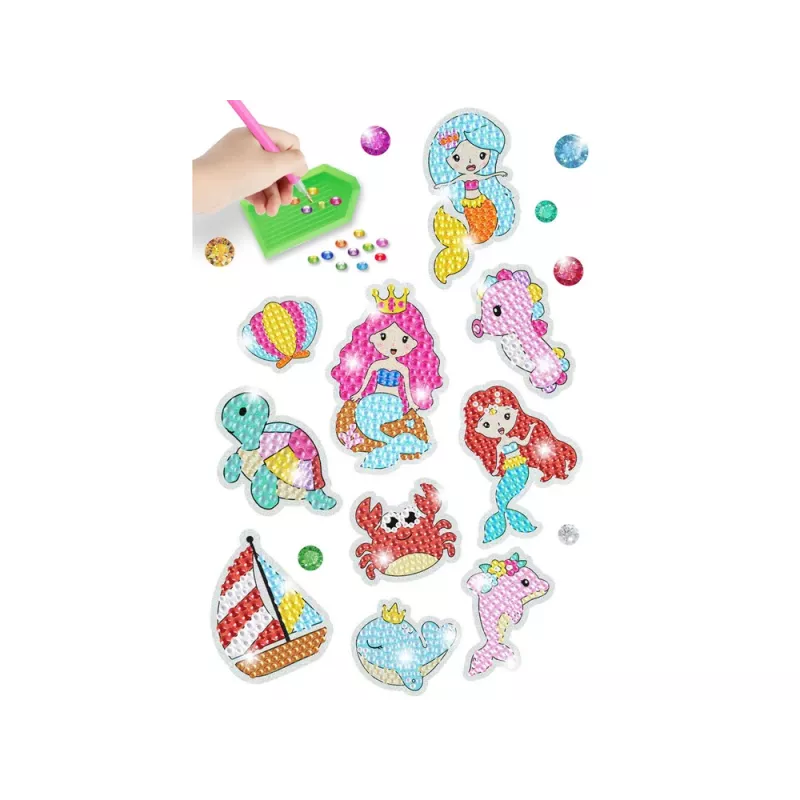 LEAN TOYS Set de pegatinas de bordado de diamantes Mundo marino Animales Mosaico