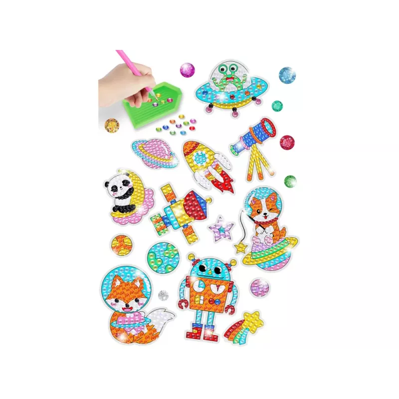 LEAN TOYS Set de pegatinas de bordado de diamantes Espacio Astronauta Mosaico