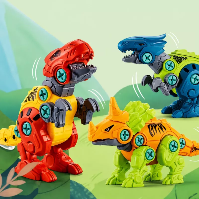 LEAN TOYS Bloques de construcción dinosaurio set de tornillos con destornillador 4 en 1