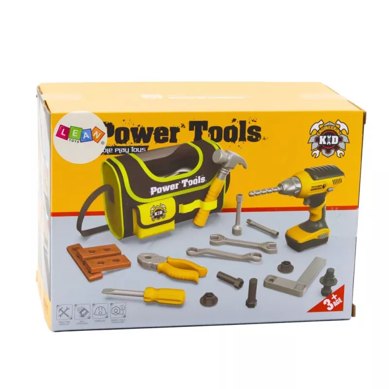 LEAN TOYS Kit DIY Bolsa de herramientas para atornillador inalámbrico, poliéster 600D, negro con detalles rojos