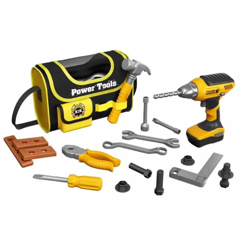 LEAN TOYS Kit DIY Bolsa de herramientas para atornillador inalámbrico, poliéster 600D, negro con detalles rojos