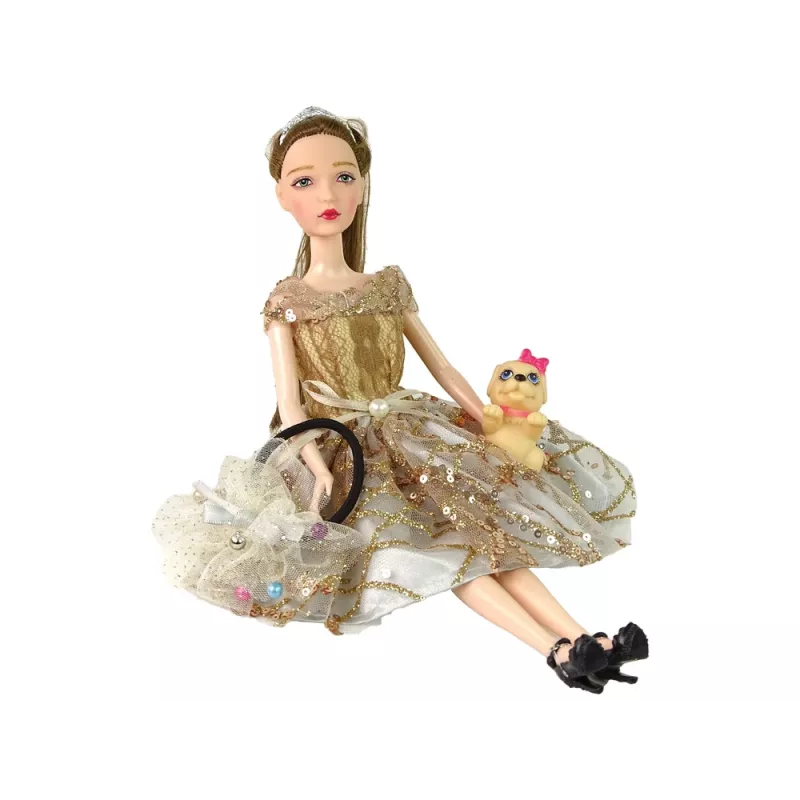 LEAN TOYS Muñeca para niños Emily con perro de pelo largo