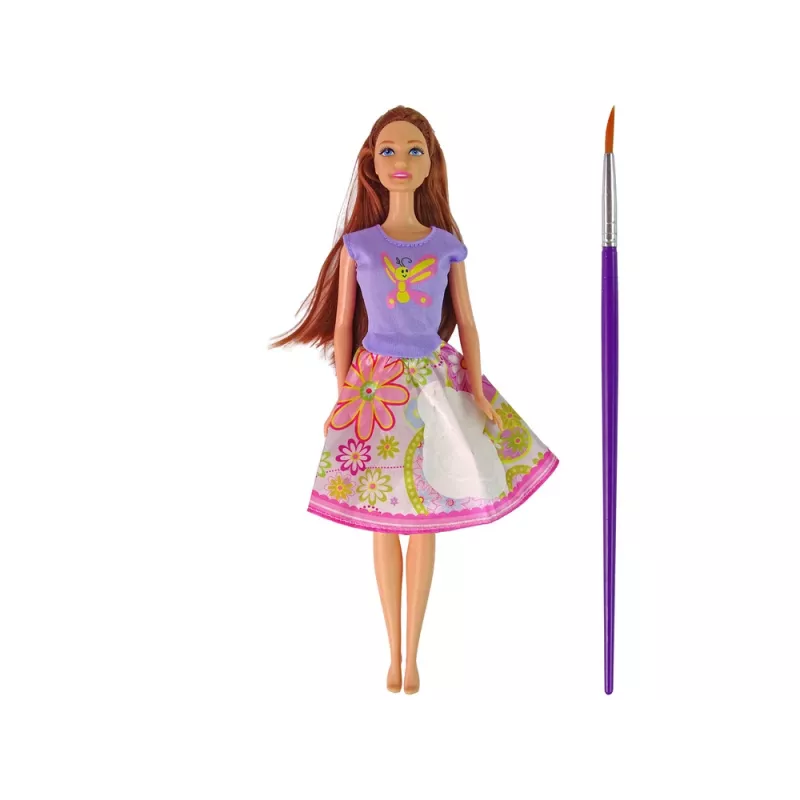 LEAN TOYS Muñeca con pelo largo y vestido de pintar