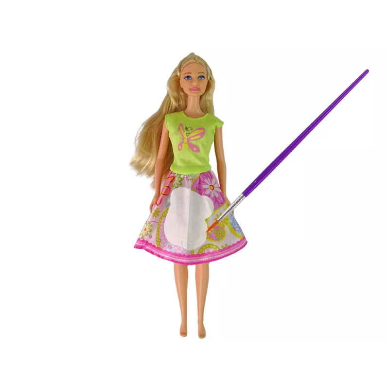 LEAN TOYS Muñeca con pelo largo y vestido de pintar
