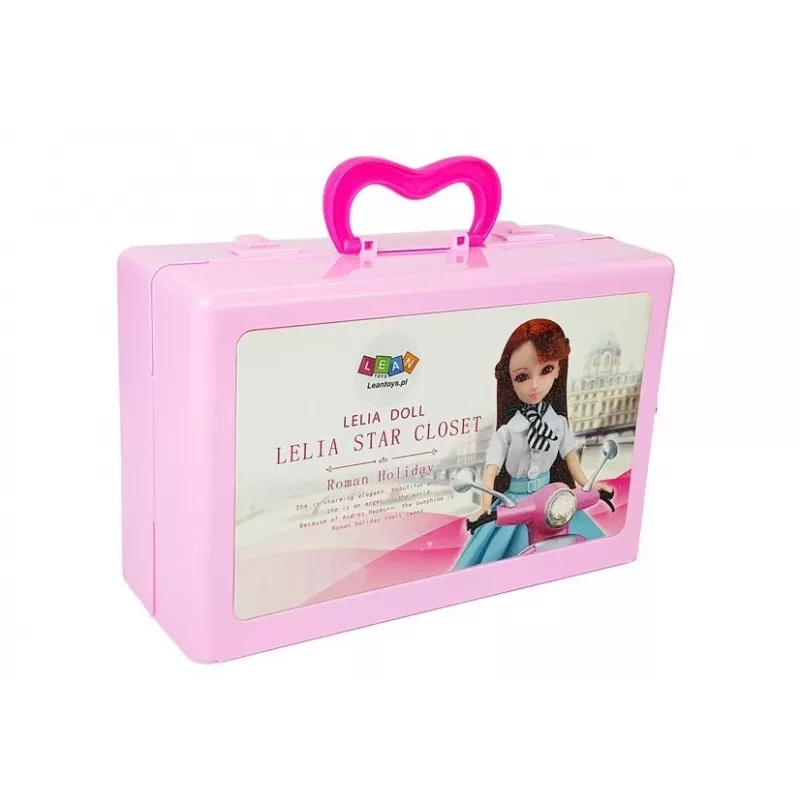 LEAN TOYS Set de muñeca modelo con ropa, prendas y bisutería en maleta