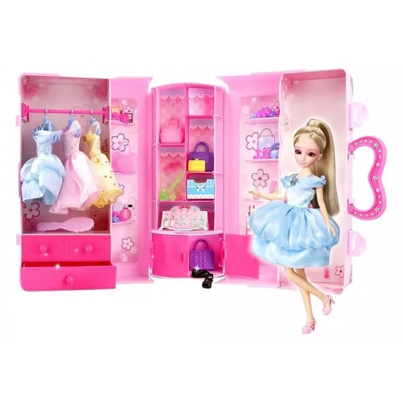 LEAN TOYS Set de muñeca modelo con ropa, prendas y bisutería en maleta