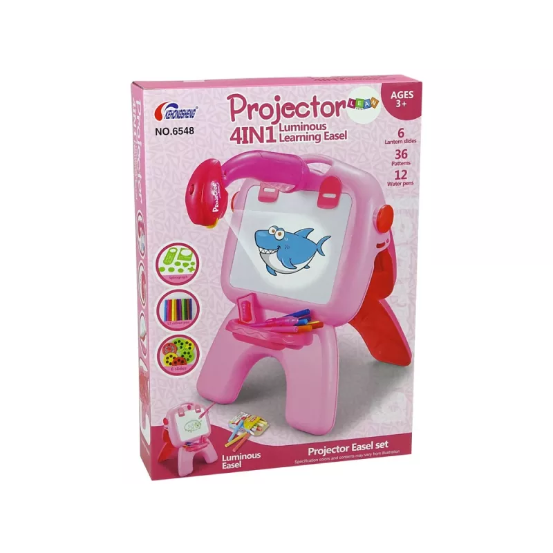 LEAN TOYS Pizarra de doble cara tizas soporte proyector de imágenes rosa