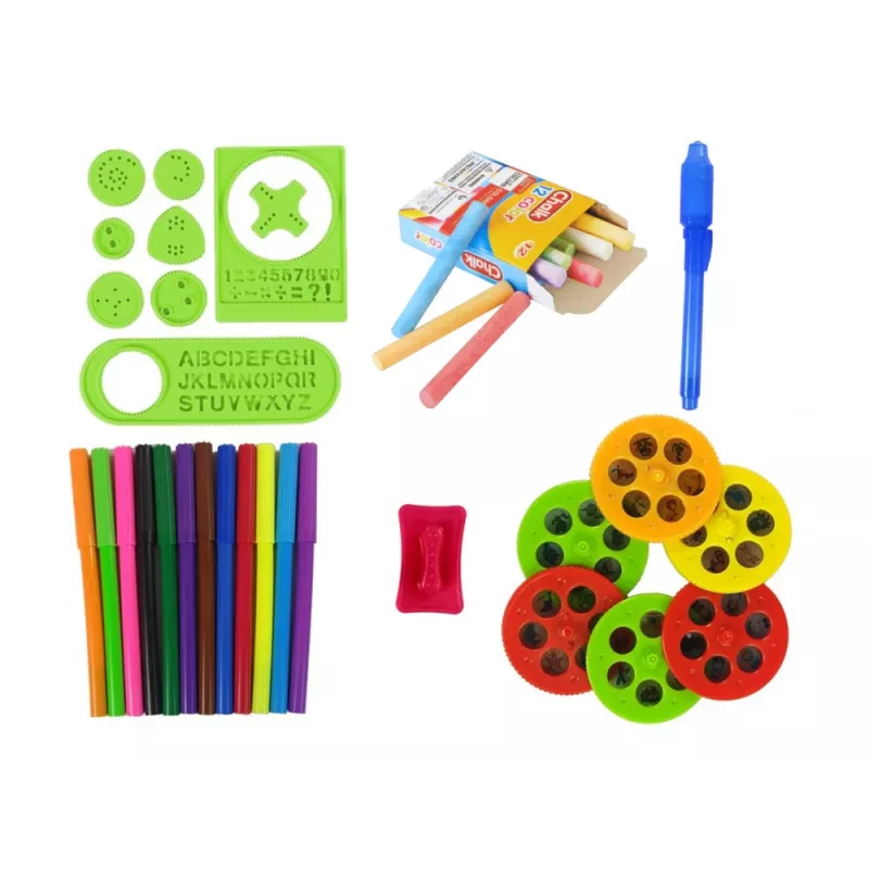 LEAN TOYS Pizarra de doble cara con tizas, soporte y proyector de imágenes, rojo