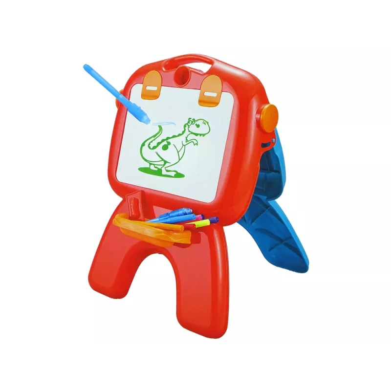LEAN TOYS Pizarra de doble cara con tizas, soporte y proyector de imágenes, rojo