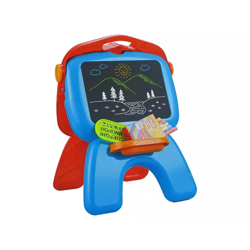 LEAN TOYS Pizarra de doble cara con tizas, soporte y proyector de imágenes, rojo