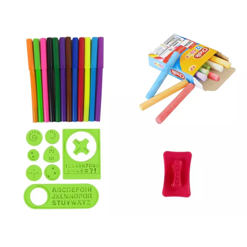 LEAN TOYS Pizarra magnética de tiza de doble cara con plantillas azules y rojas