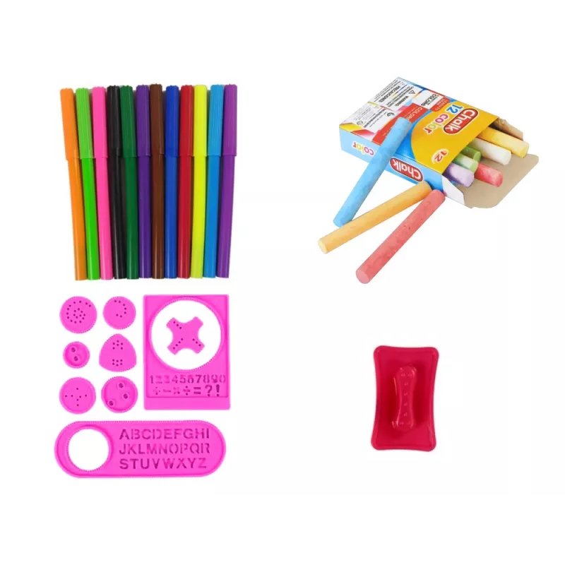 LEAN TOYS Pizarra magnética de tiza de doble cara rosa con plantillas