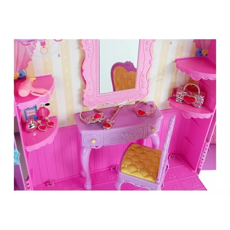 LEAN TOYS Vestidor con luz y espejo para muñecas de 26 cm - set de ropa y accesorios