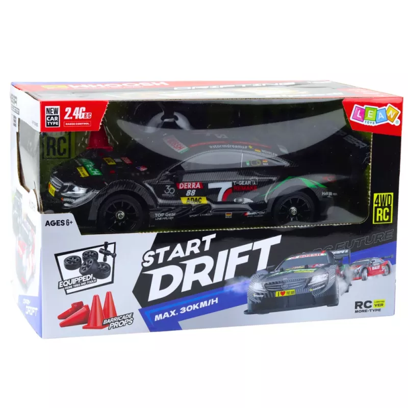 LEAN TOYS Coche de derrape RC negro carbono 30 km/h 1:16