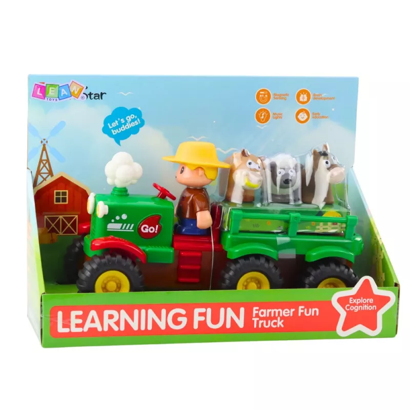 LEAN TOYS Tractor interactivo educativo para niños pequeños con animales, luces y sonidos