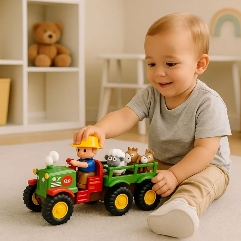 LEAN TOYS Tractor interactivo educativo para niños pequeños con animales, luces y sonidos