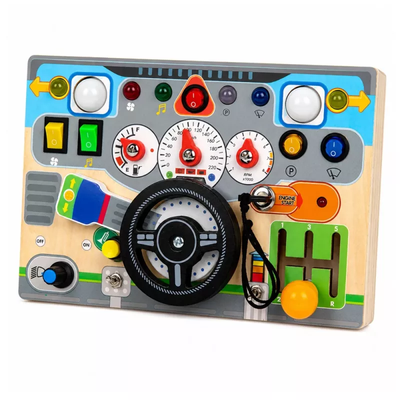 LEAN TOYS Tablero de manipulación educativo simulador volante luces sonidos