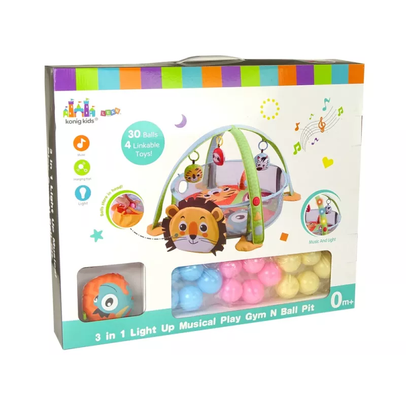 LEAN TOYS Manta de aprendizaje parque de juegos león con bolas para bebés