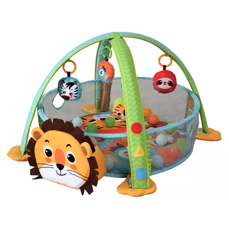 LEAN TOYS Manta de aprendizaje parque de juegos león con bolas para bebés