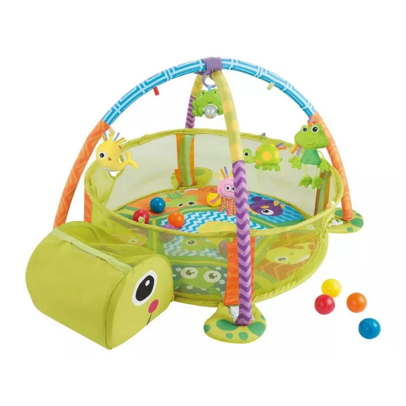 LEAN TOYS Manta de aprendizaje con parque de juegos tortuga y bolas para bebés