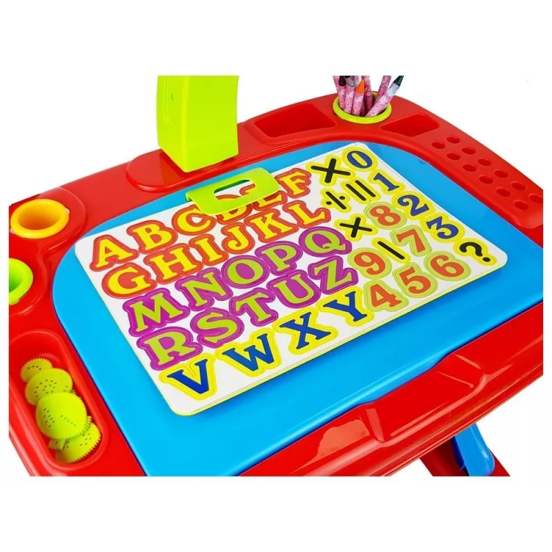 LEAN TOYS Mesa de aprendizaje con proyector, silla, lápices de colores, imanes, letras y números