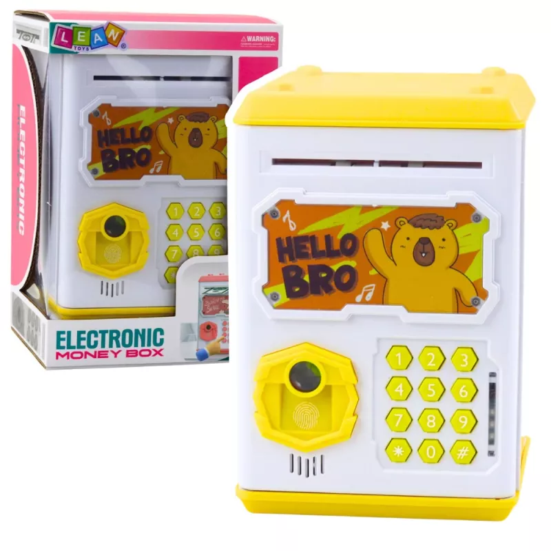 LEAN TOYS hucha electrónica caja fuerte cajero automático con PIN para niños Capybara amarillo