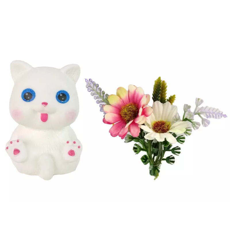LEAN TOYS Muñeca bebé Emily de pelo largo con gato blanco
