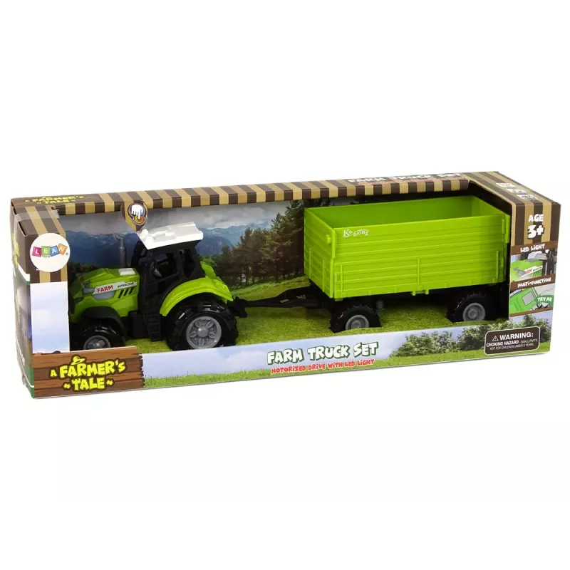 LEAN TOYS Tractor de granja con remolque luces y sonidos verde