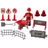 LEAN TOYS Set de bomberos con grúa, señales de tráfico y bombero
