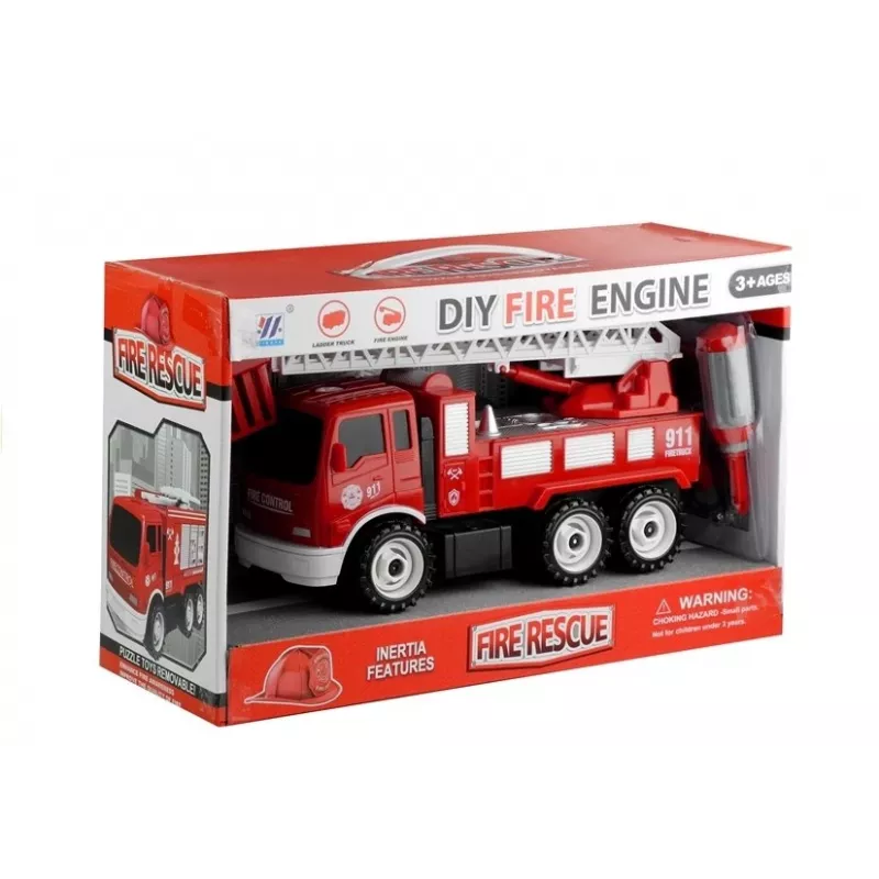 LEAN TOYS Coche de bomberos con rampa desmontable + herramientas