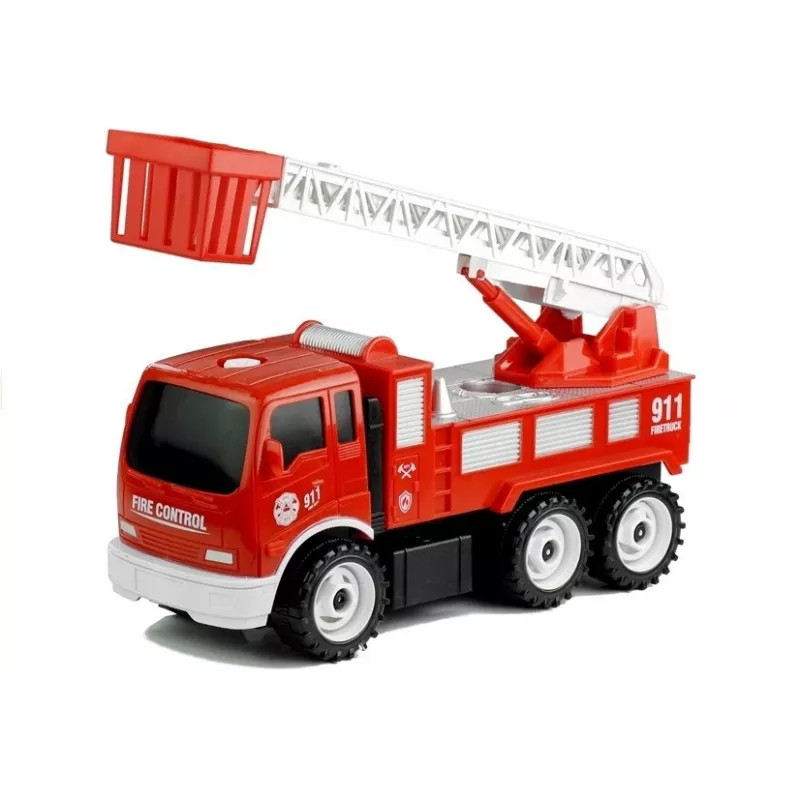 LEAN TOYS Coche de bomberos con rampa desmontable + herramientas