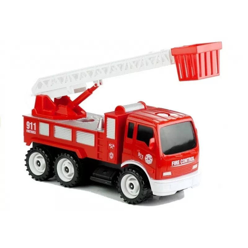 LEAN TOYS Coche de bomberos con rampa desmontable + herramientas