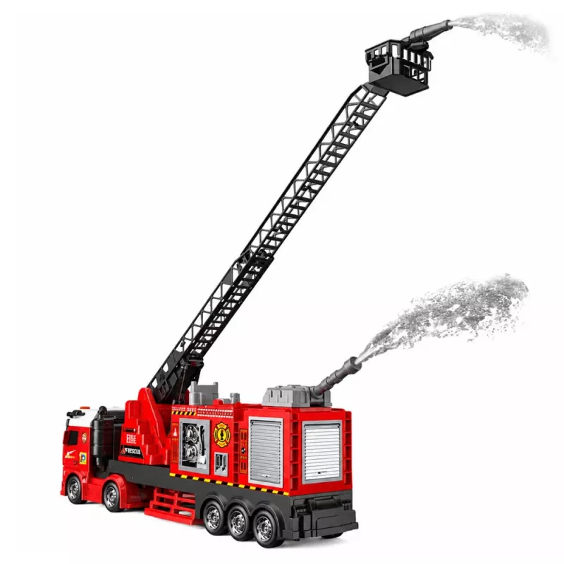 LEAN TOYS Camión de bomberos con escalera extensible hasta 69 cm, luz, sonido y cañón de agua