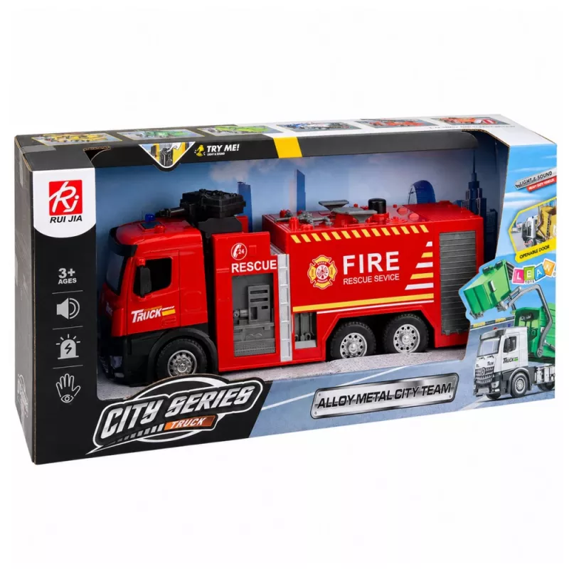 Camión de bomberos con función de agua, cabina metálica, luces y sonidos LEAN TOYS 1:12