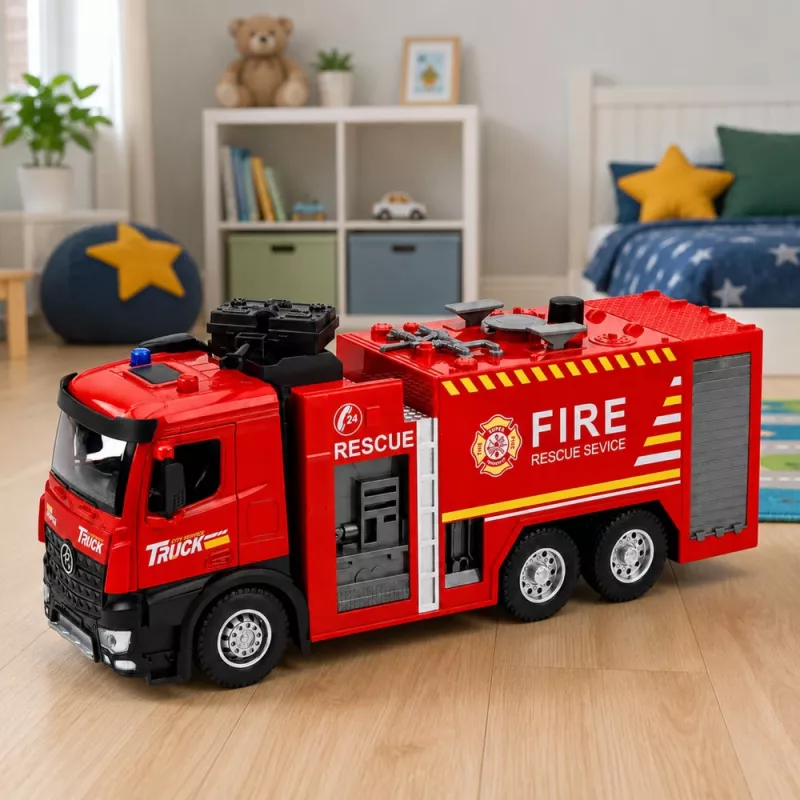 Camión de bomberos con función de agua, cabina metálica, luces y sonidos LEAN TOYS 1:12