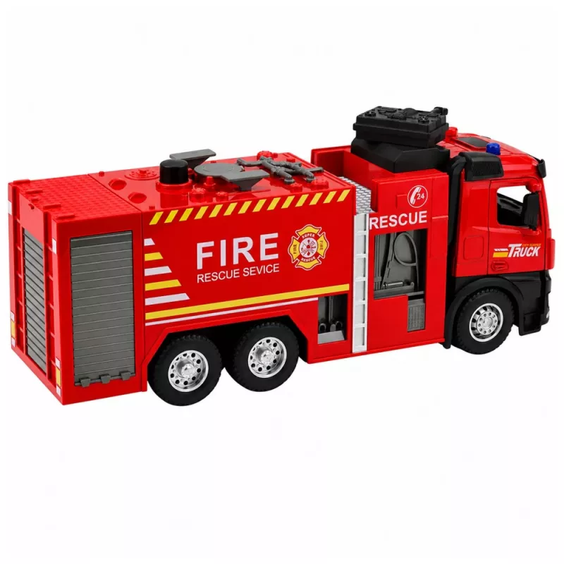 Camión de bomberos con función de agua, cabina metálica, luces y sonidos LEAN TOYS 1:12