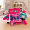 LEAN TOYS Avión de pasajeros plegable 2 en 1 para muñecas Rosa – Set de casa de muñecas transformable para muñecas de 30 cm