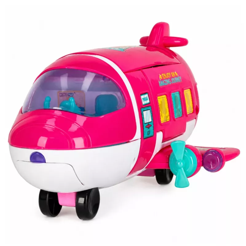 LEAN TOYS Avión de pasajeros plegable 2 en 1 para muñecas Rosa – Set de casa de muñecas transformable para muñecas de 30 cm