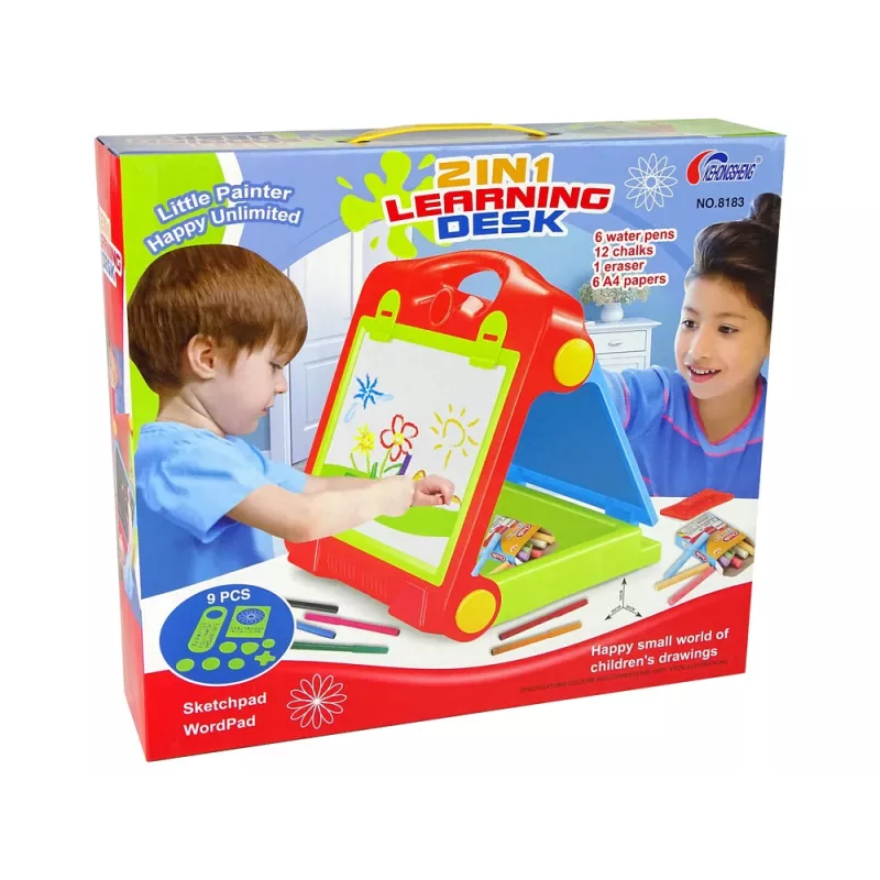 LEAN TOYS Maletín pizarra plegable 2en1 - tiza y rotulador