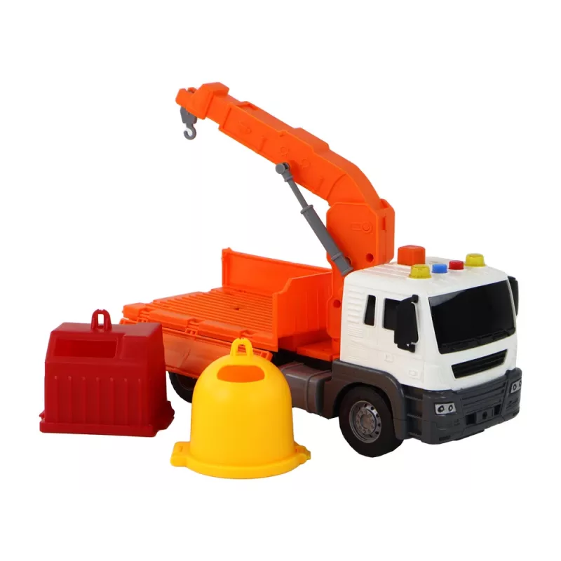 LEAN TOYS Camión de Basura con Grúa Motor de Fricción Naranja 1:16