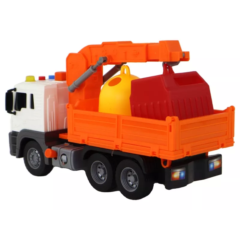 LEAN TOYS Camión de Basura con Grúa Motor de Fricción Naranja 1:16