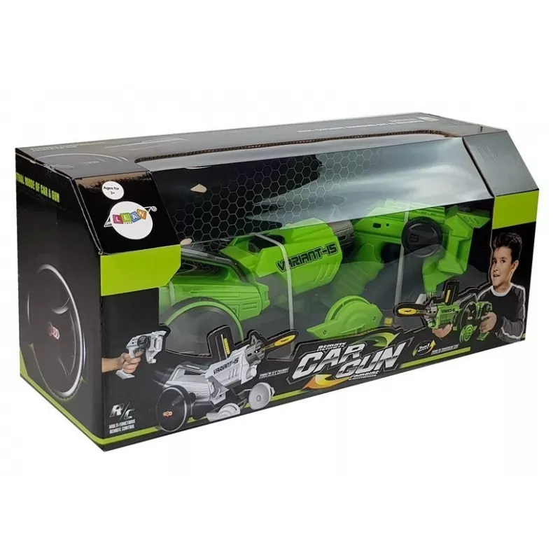 LEAN TOYS Coche lanzadiscos 2 en 1 con control remoto y discos de espuma verde